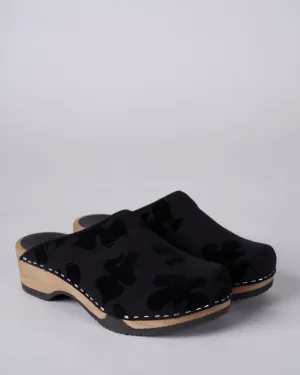 1020 wooden clog bottom w/cloth upper - black/black