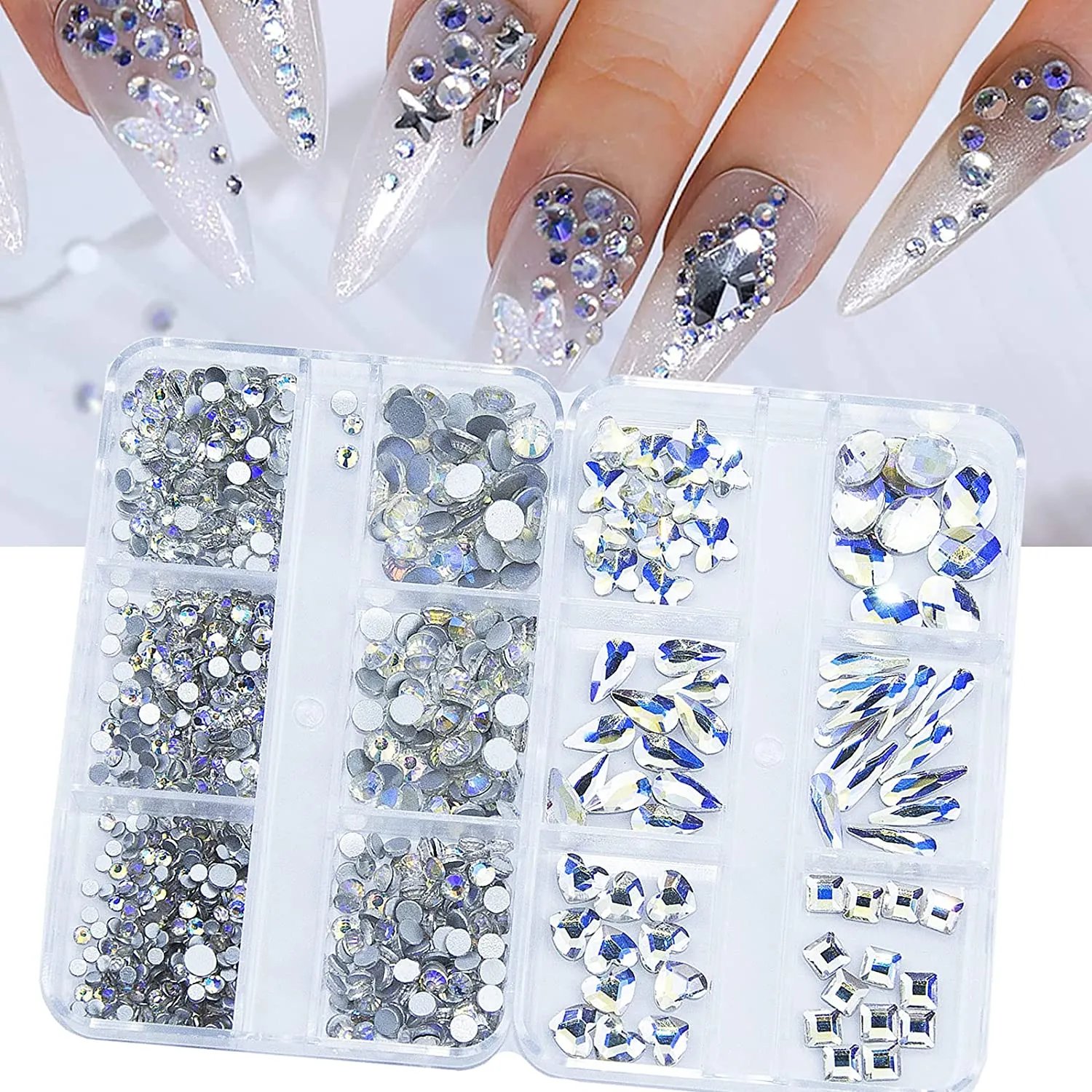 1060Pcs Emerald Green Nail Rhinestones Flatback Green Gems Crystals Glass Stones Round BeadsMulti Shapes Sizes Nail Rhinestones Charms for Nail DIY Crafts Clothes Shoes Jewelry