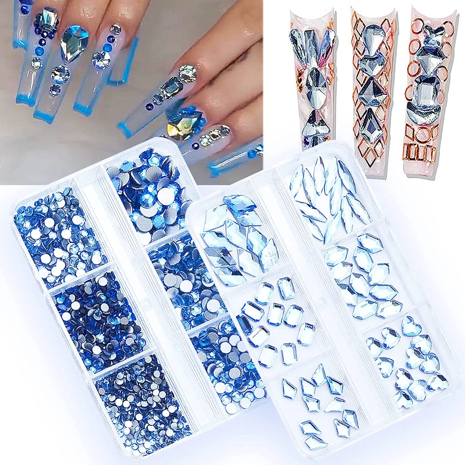 1060Pcs Emerald Green Nail Rhinestones Flatback Green Gems Crystals Glass Stones Round BeadsMulti Shapes Sizes Nail Rhinestones Charms for Nail DIY Crafts Clothes Shoes Jewelry
