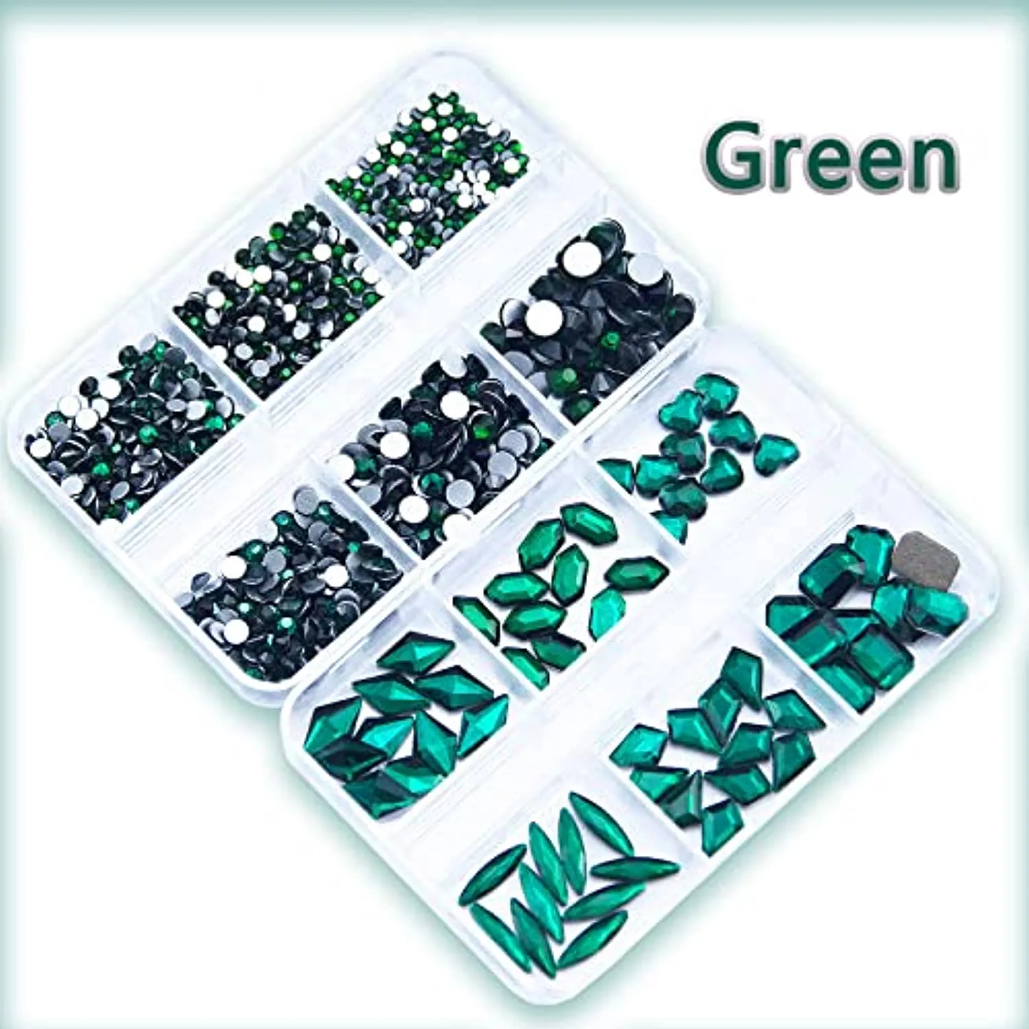 1060Pcs Emerald Green Nail Rhinestones Flatback Green Gems Crystals Glass Stones Round BeadsMulti Shapes Sizes Nail Rhinestones Charms for Nail DIY Crafts Clothes Shoes Jewelry