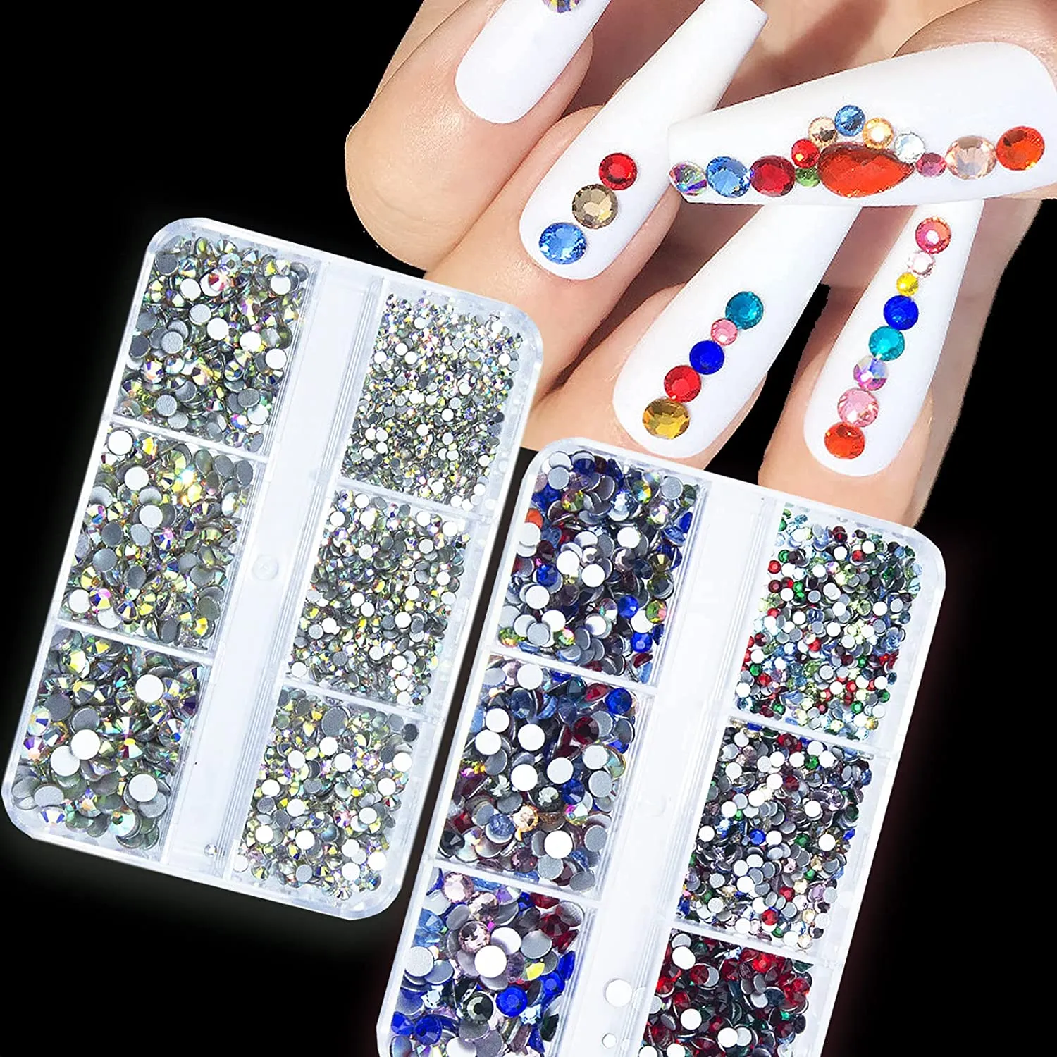 1060Pcs Emerald Green Nail Rhinestones Flatback Green Gems Crystals Glass Stones Round BeadsMulti Shapes Sizes Nail Rhinestones Charms for Nail DIY Crafts Clothes Shoes Jewelry
