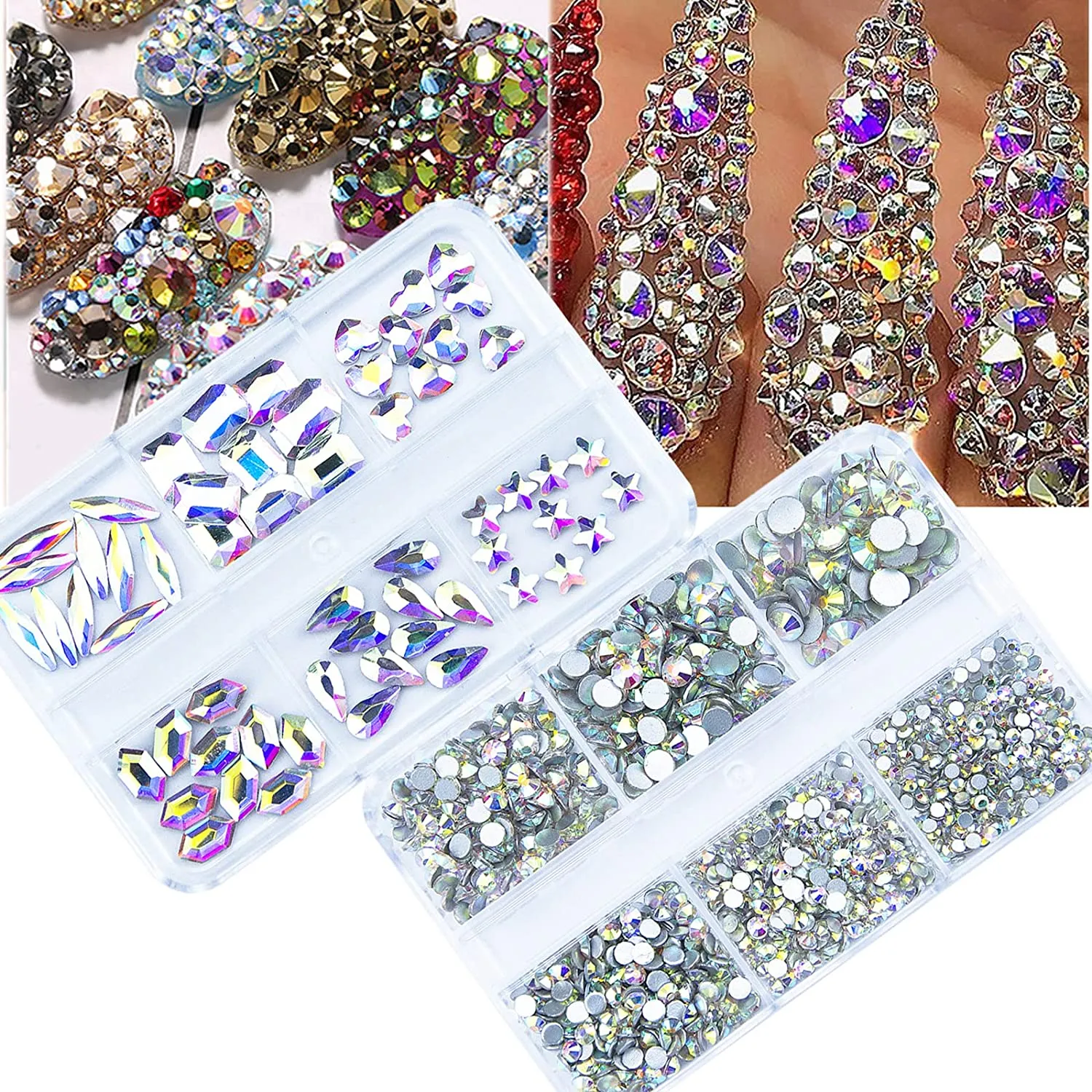 1060Pcs Emerald Green Nail Rhinestones Flatback Green Gems Crystals Glass Stones Round BeadsMulti Shapes Sizes Nail Rhinestones Charms for Nail DIY Crafts Clothes Shoes Jewelry