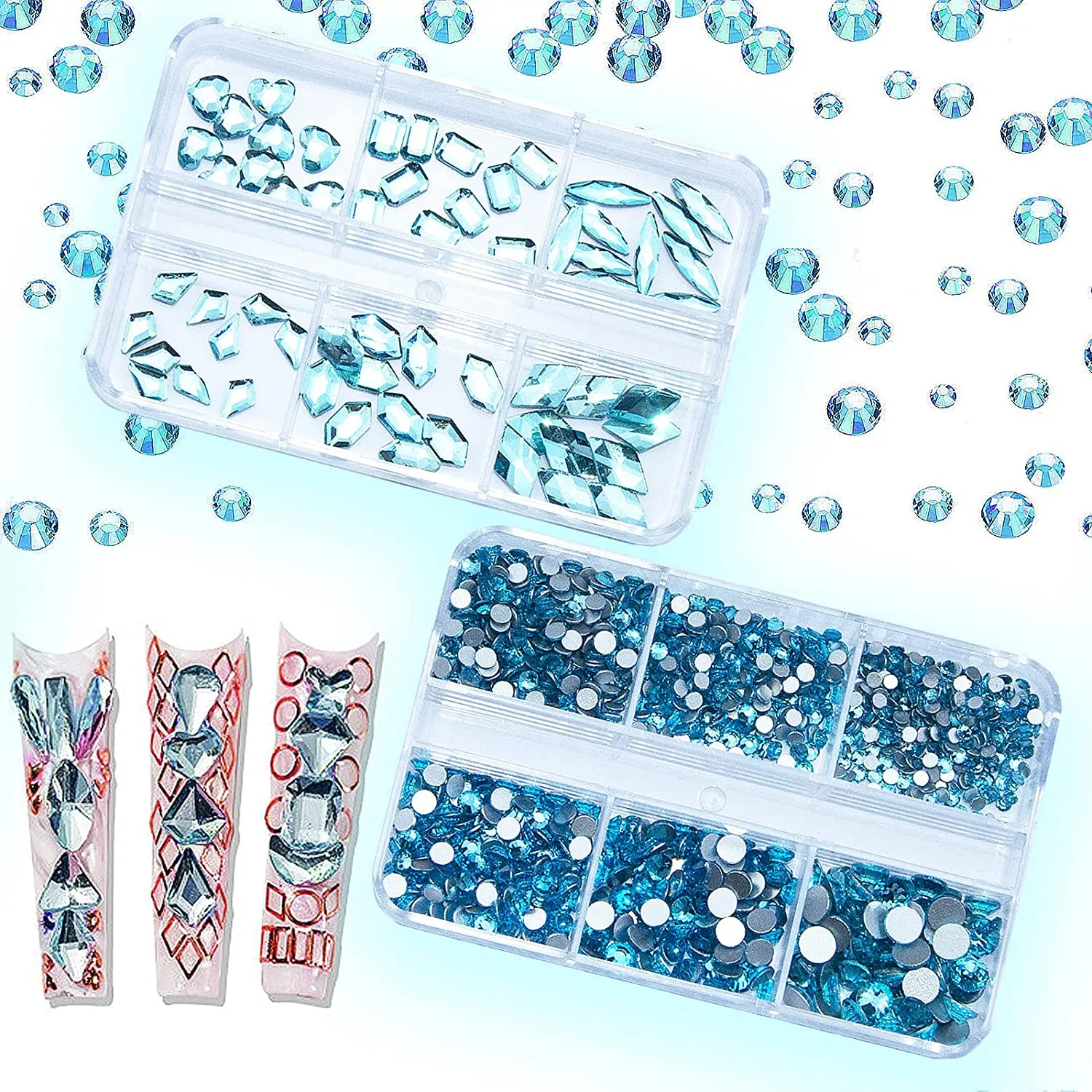 1060Pcs Emerald Green Nail Rhinestones Flatback Green Gems Crystals Glass Stones Round BeadsMulti Shapes Sizes Nail Rhinestones Charms for Nail DIY Crafts Clothes Shoes Jewelry