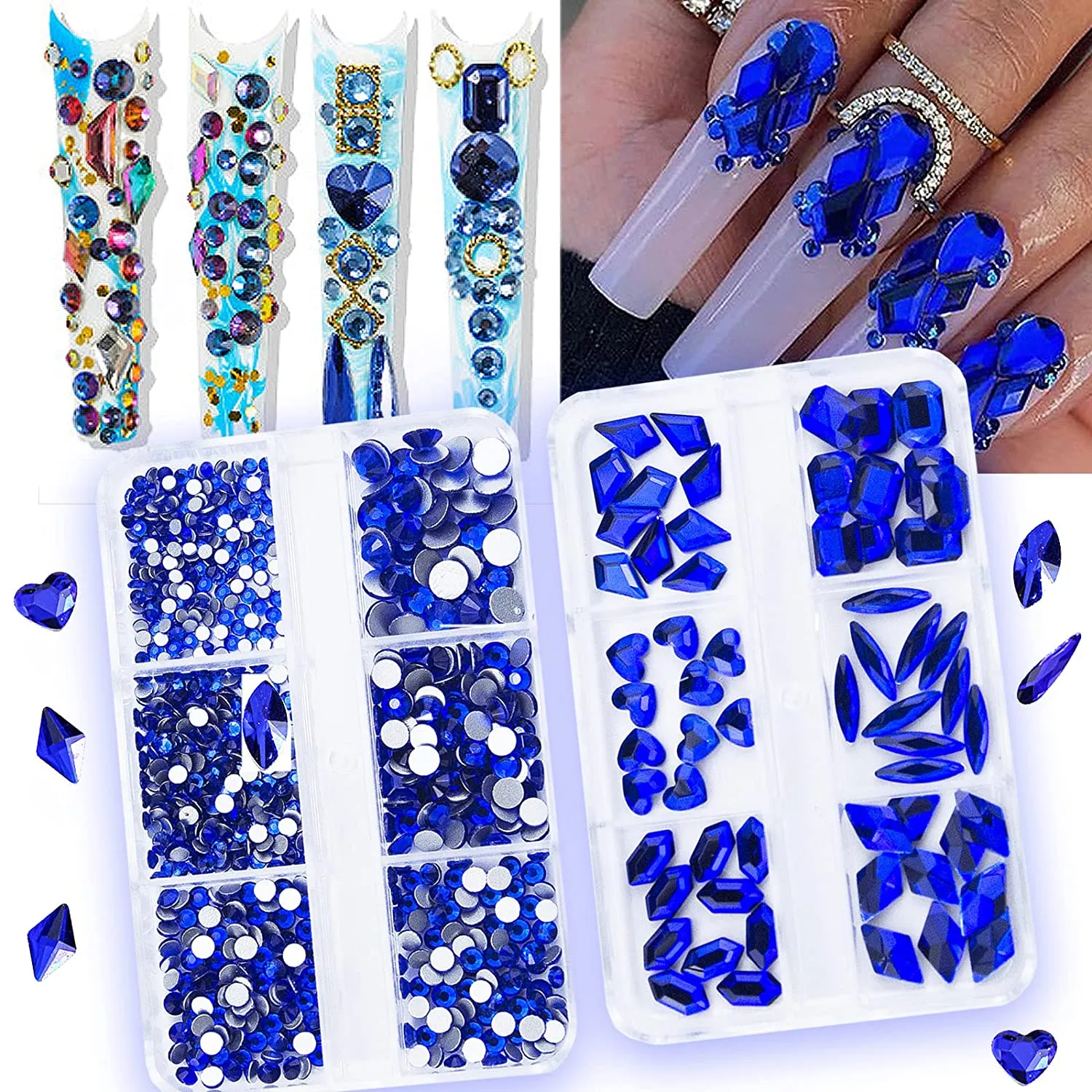 1060Pcs Emerald Green Nail Rhinestones Flatback Green Gems Crystals Glass Stones Round BeadsMulti Shapes Sizes Nail Rhinestones Charms for Nail DIY Crafts Clothes Shoes Jewelry