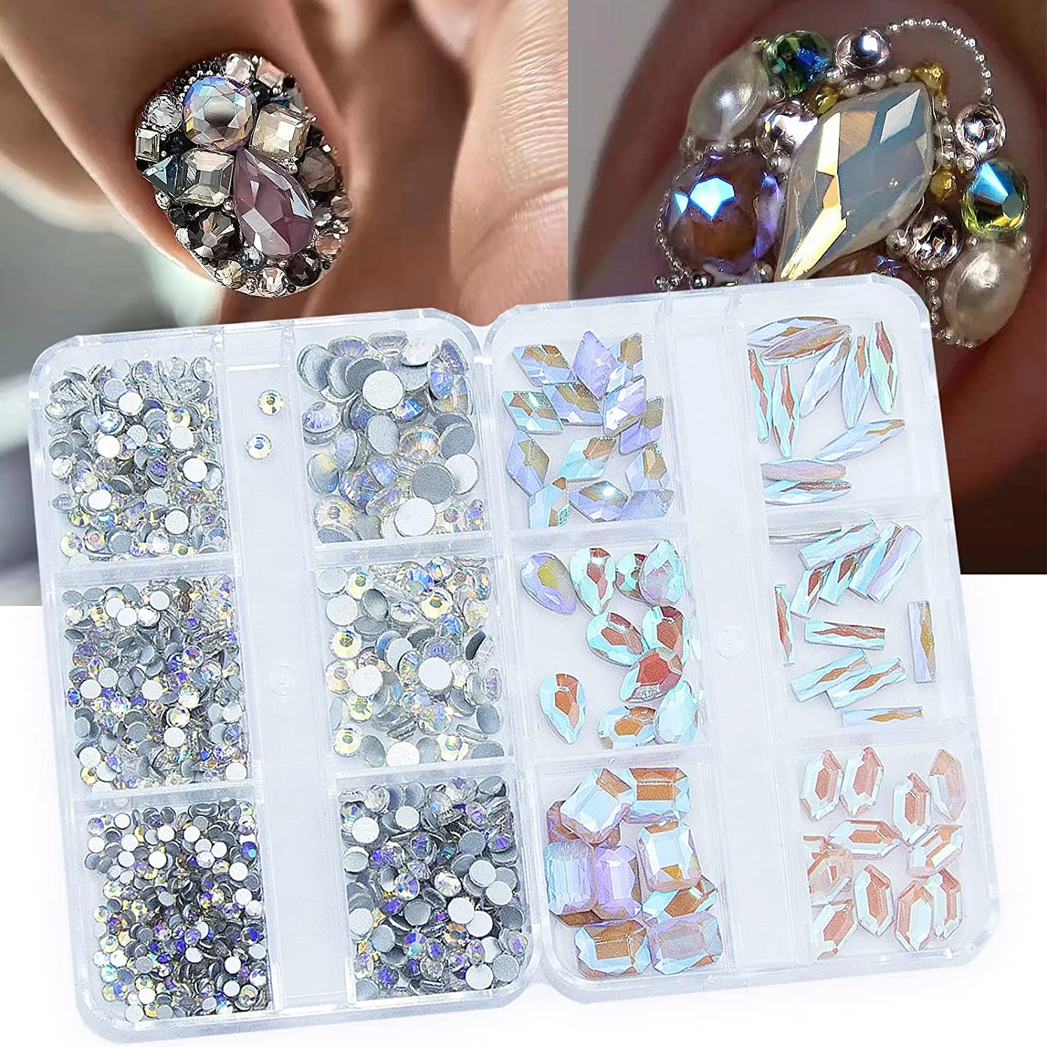 1060Pcs Emerald Green Nail Rhinestones Flatback Green Gems Crystals Glass Stones Round BeadsMulti Shapes Sizes Nail Rhinestones Charms for Nail DIY Crafts Clothes Shoes Jewelry