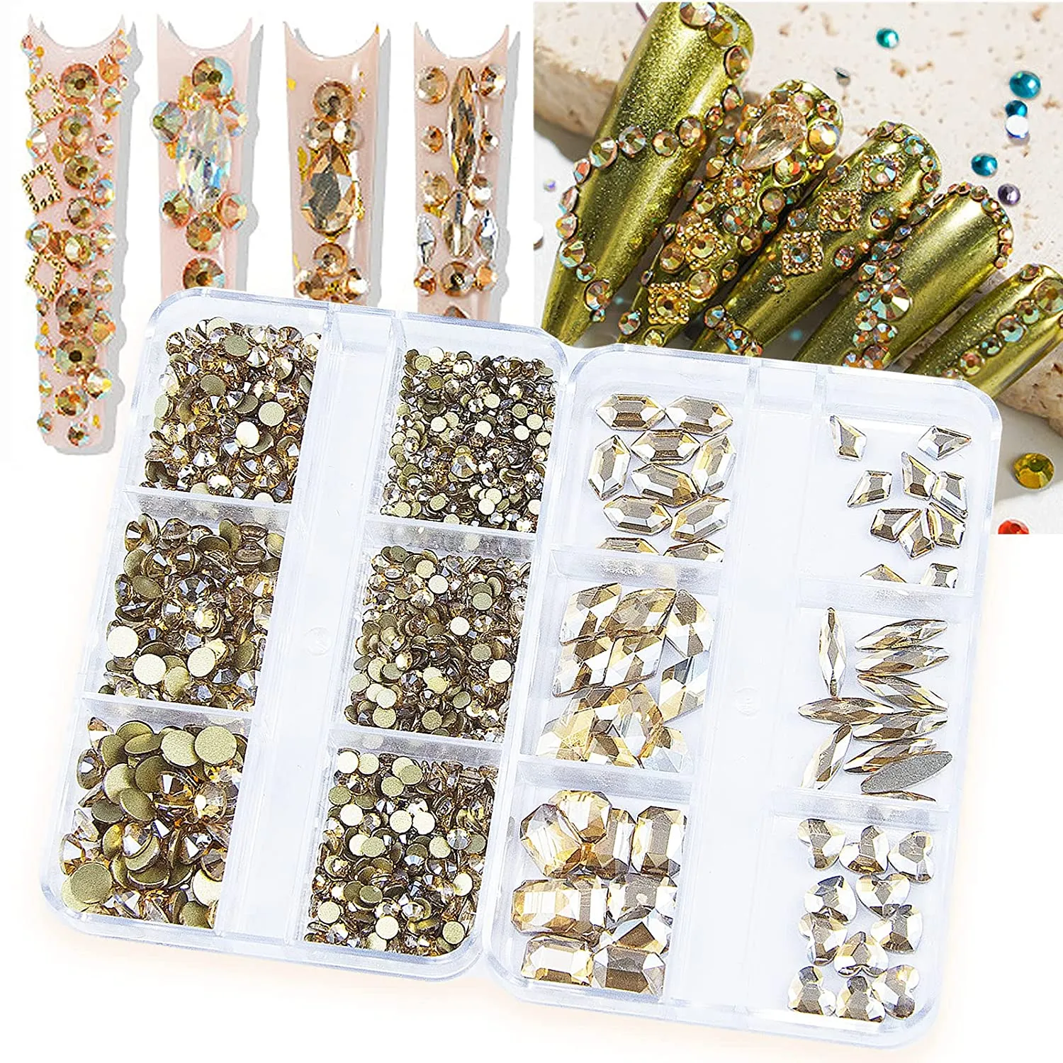 1060Pcs Emerald Green Nail Rhinestones Flatback Green Gems Crystals Glass Stones Round BeadsMulti Shapes Sizes Nail Rhinestones Charms for Nail DIY Crafts Clothes Shoes Jewelry