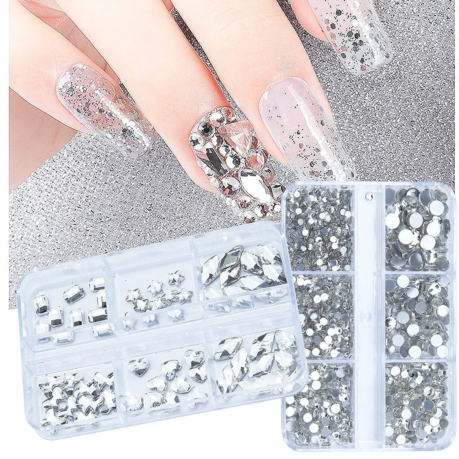 1060Pcs Emerald Green Nail Rhinestones Flatback Green Gems Crystals Glass Stones Round BeadsMulti Shapes Sizes Nail Rhinestones Charms for Nail DIY Crafts Clothes Shoes Jewelry