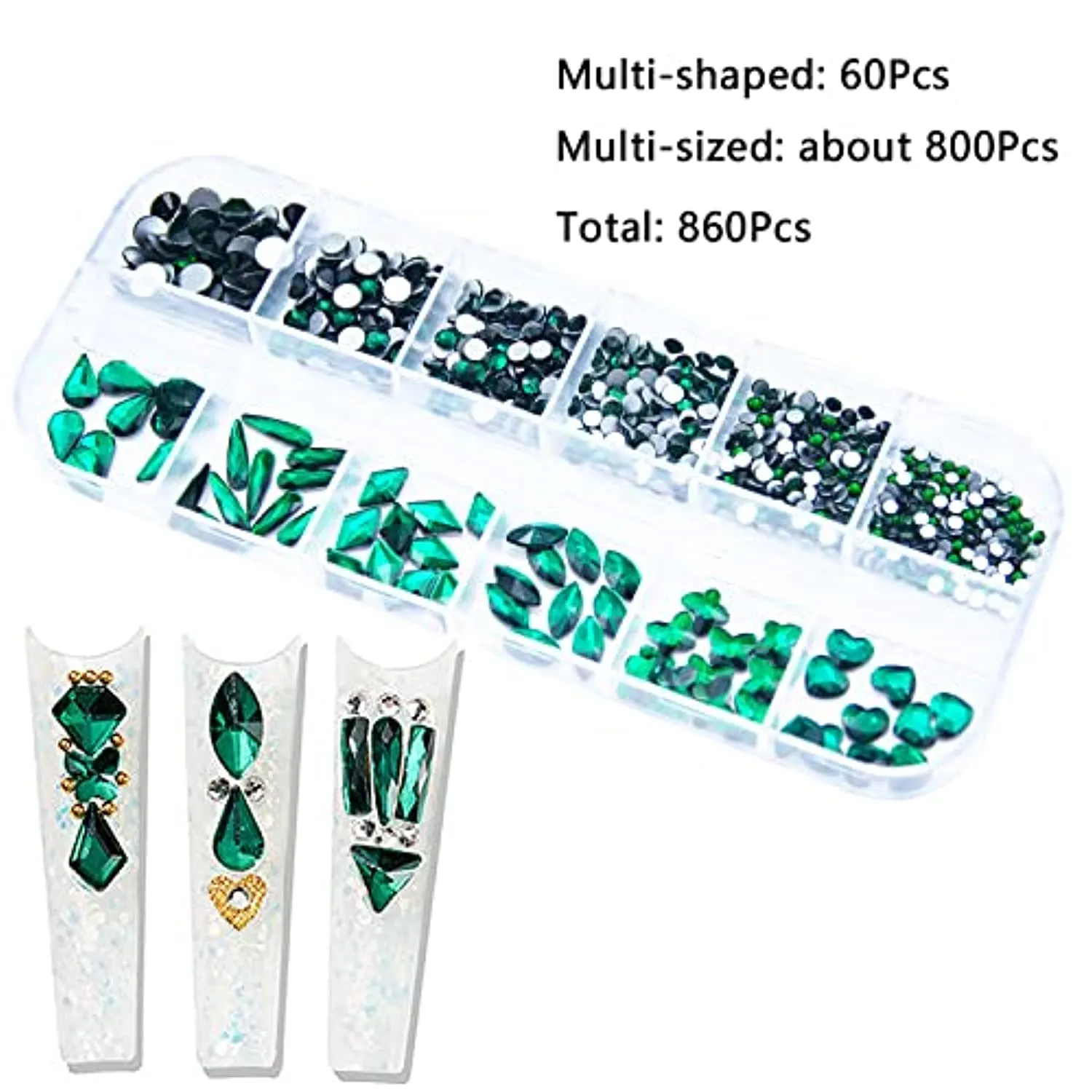 1720Pcs Emerald Green Gold Champagne Nail Rhinestones Crystals Glass Gems Stones Multi Shapes Sizes Green Gold Round Beads Flatback Rhinestones for Nail DIY Crafts Clothes Shoes Jewelry