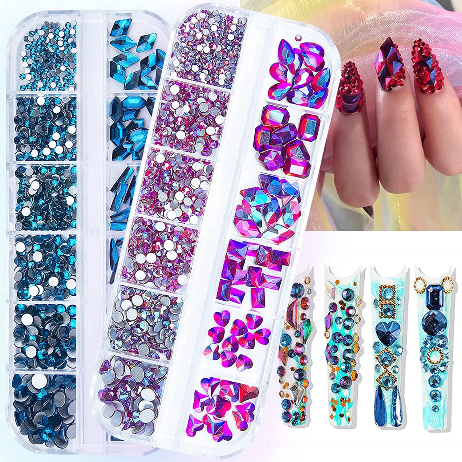 1720Pcs Emerald Green Gold Champagne Nail Rhinestones Crystals Glass Gems Stones Multi Shapes Sizes Green Gold Round Beads Flatback Rhinestones for Nail DIY Crafts Clothes Shoes Jewelry