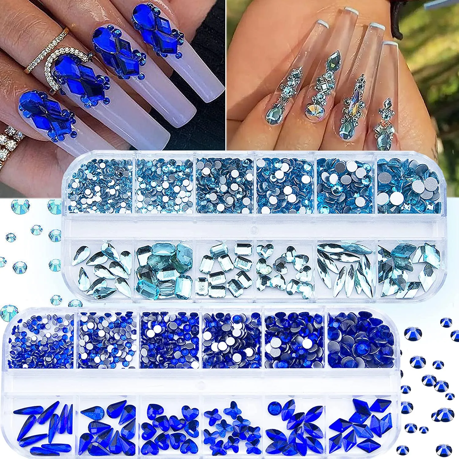 1720Pcs Emerald Green Gold Champagne Nail Rhinestones Crystals Glass Gems Stones Multi Shapes Sizes Green Gold Round Beads Flatback Rhinestones for Nail DIY Crafts Clothes Shoes Jewelry