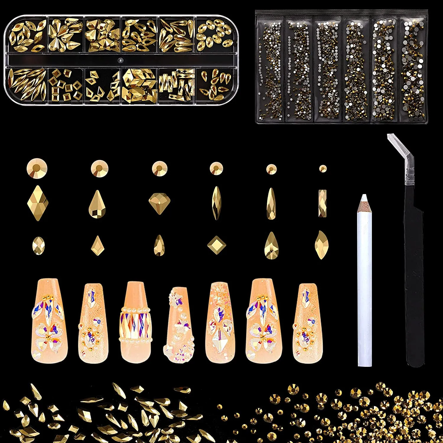 1848 pcs AB Crystal Nail Art Set 1728pcs Rhinestones Nail Gems Iridescent Clear Class,120pcs Multi-Shape Flat Back Shiny Nail Jewels for Nail Art DIY Crafts
