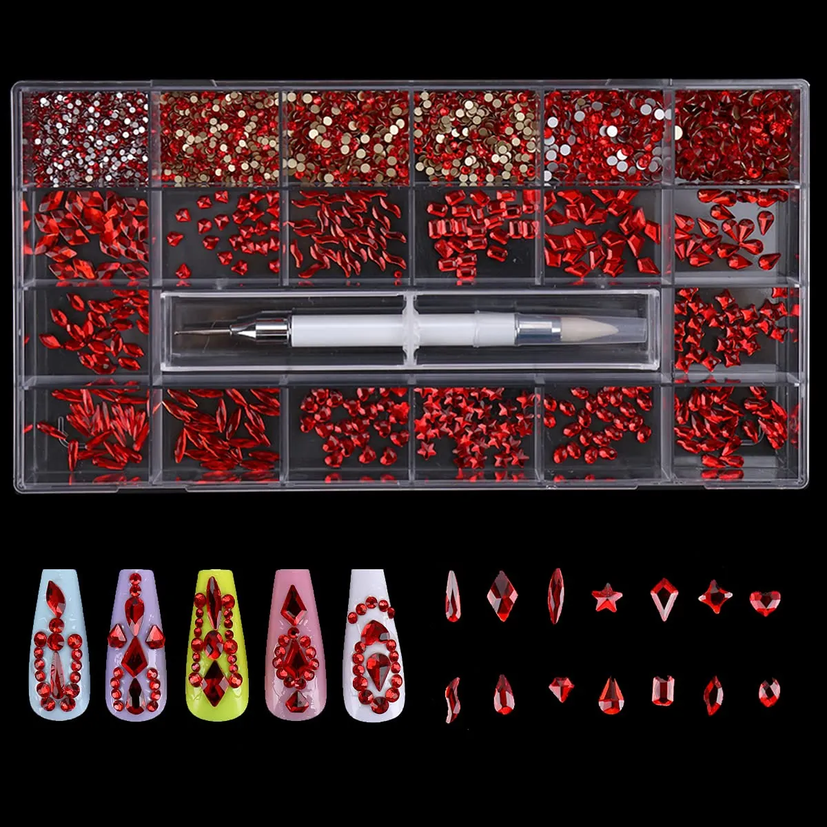 1848 pcs AB Crystal Nail Art Set 1728pcs Rhinestones Nail Gems Iridescent Clear Class,120pcs Multi-Shape Flat Back Shiny Nail Jewels for Nail Art DIY Crafts