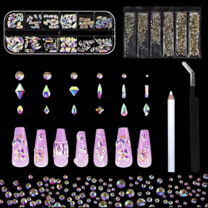 1848 pcs AB Crystal Nail Art Set 1728pcs Rhinestones Nail Gems Iridescent Clear Class,120pcs Multi-Shape Flat Back Shiny Nail Jewels for Nail Art DIY Crafts