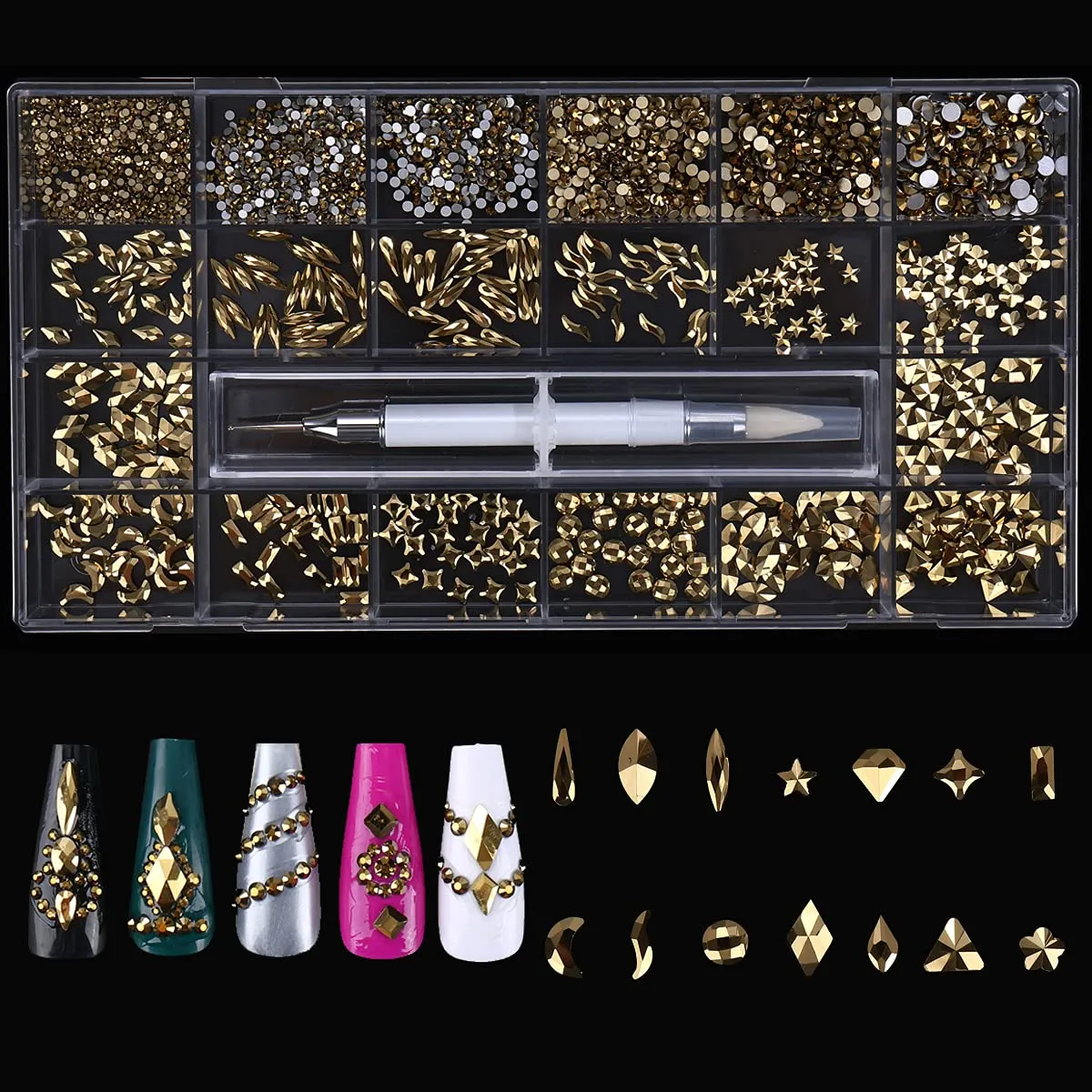 1848 pcs AB Crystal Nail Art Set 1728pcs Rhinestones Nail Gems Iridescent Clear Class,120pcs Multi-Shape Flat Back Shiny Nail Jewels for Nail Art DIY Crafts
