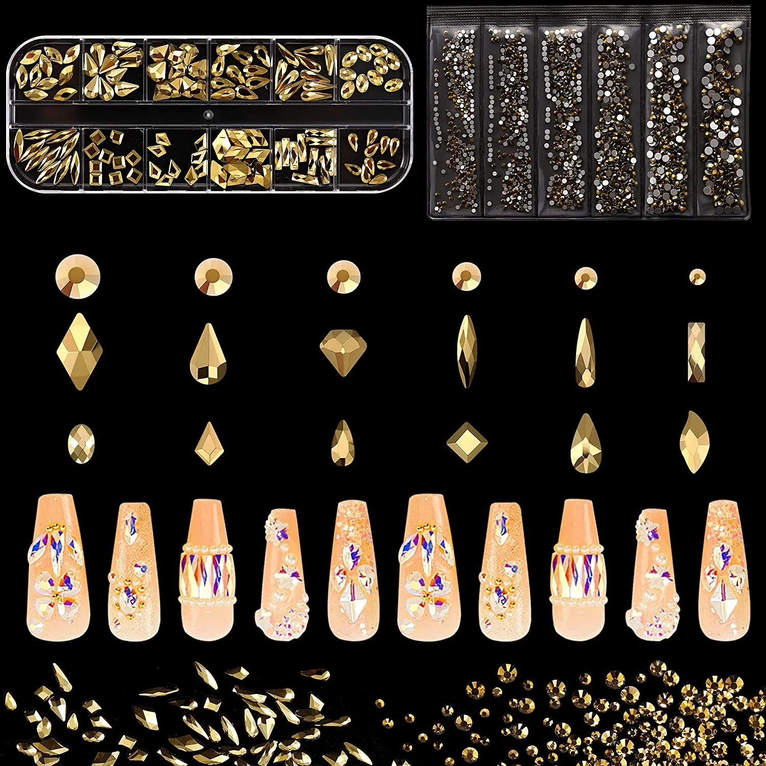 1848 pcs AB Crystal Nail Art Set 1728pcs Rhinestones Nail Gems Iridescent Clear Class,120pcs Multi-Shape Flat Back Shiny Nail Jewels for Nail Art DIY Crafts