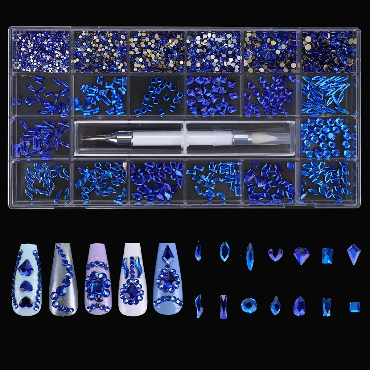 1848 pcs AB Crystal Nail Art Set 1728pcs Rhinestones Nail Gems Iridescent Clear Class,120pcs Multi-Shape Flat Back Shiny Nail Jewels for Nail Art DIY Crafts