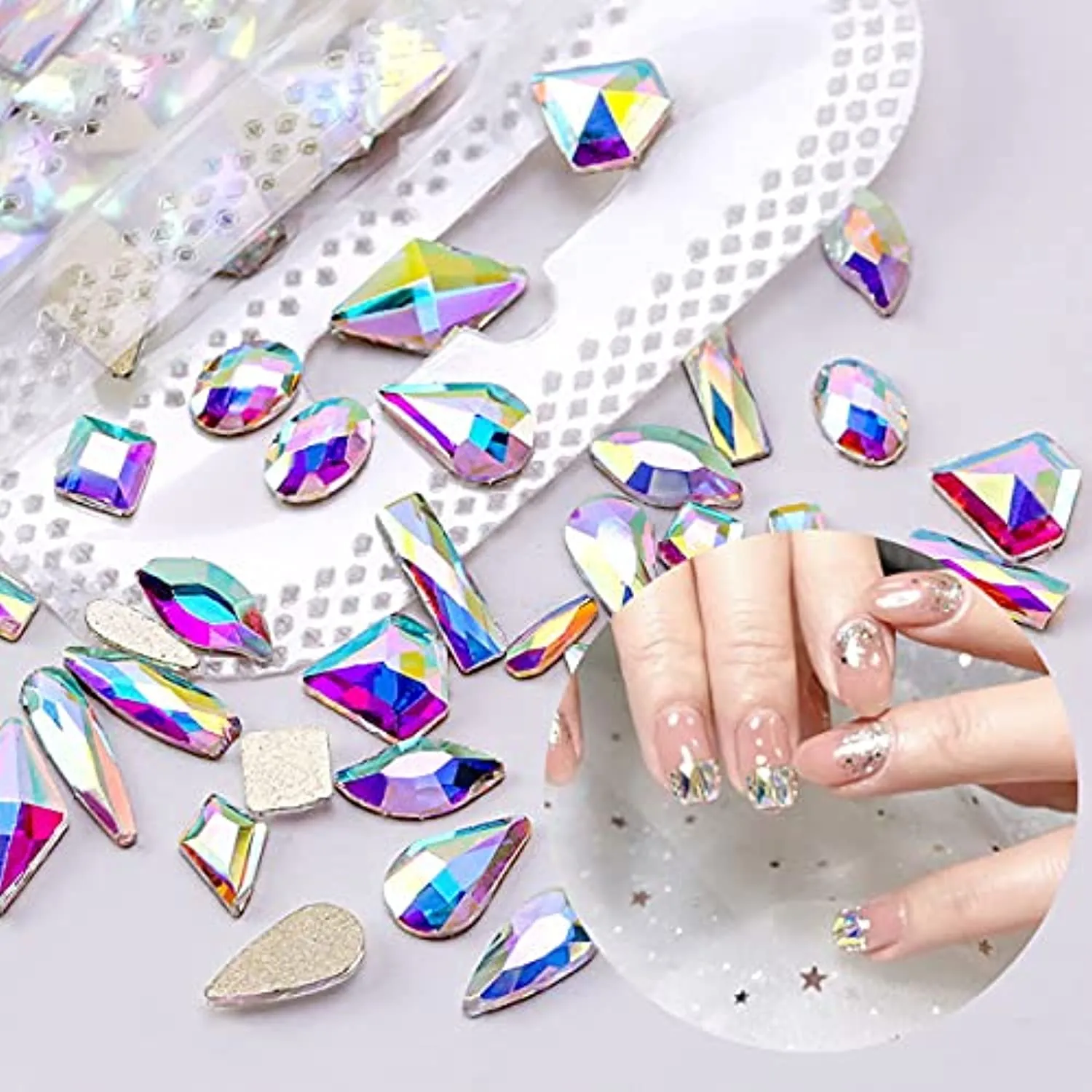 1848 pcs AB Crystal Nail Art Set 1728pcs Rhinestones Nail Gems Iridescent Clear Class,120pcs Multi-Shape Flat Back Shiny Nail Jewels for Nail Art DIY Crafts