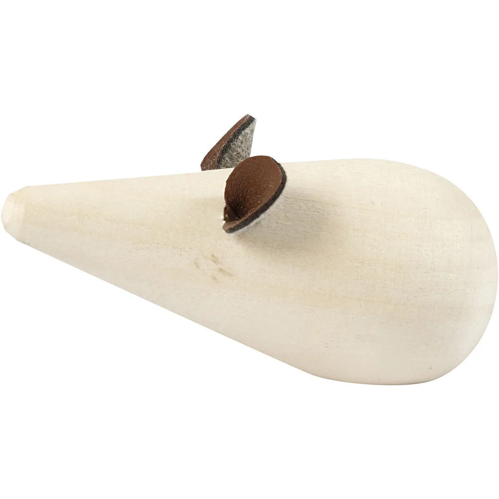 2 x Poplar Wood Mouse With Flat Bottom Decoration Crafts L: 6.5 cm D: 3.5 cm