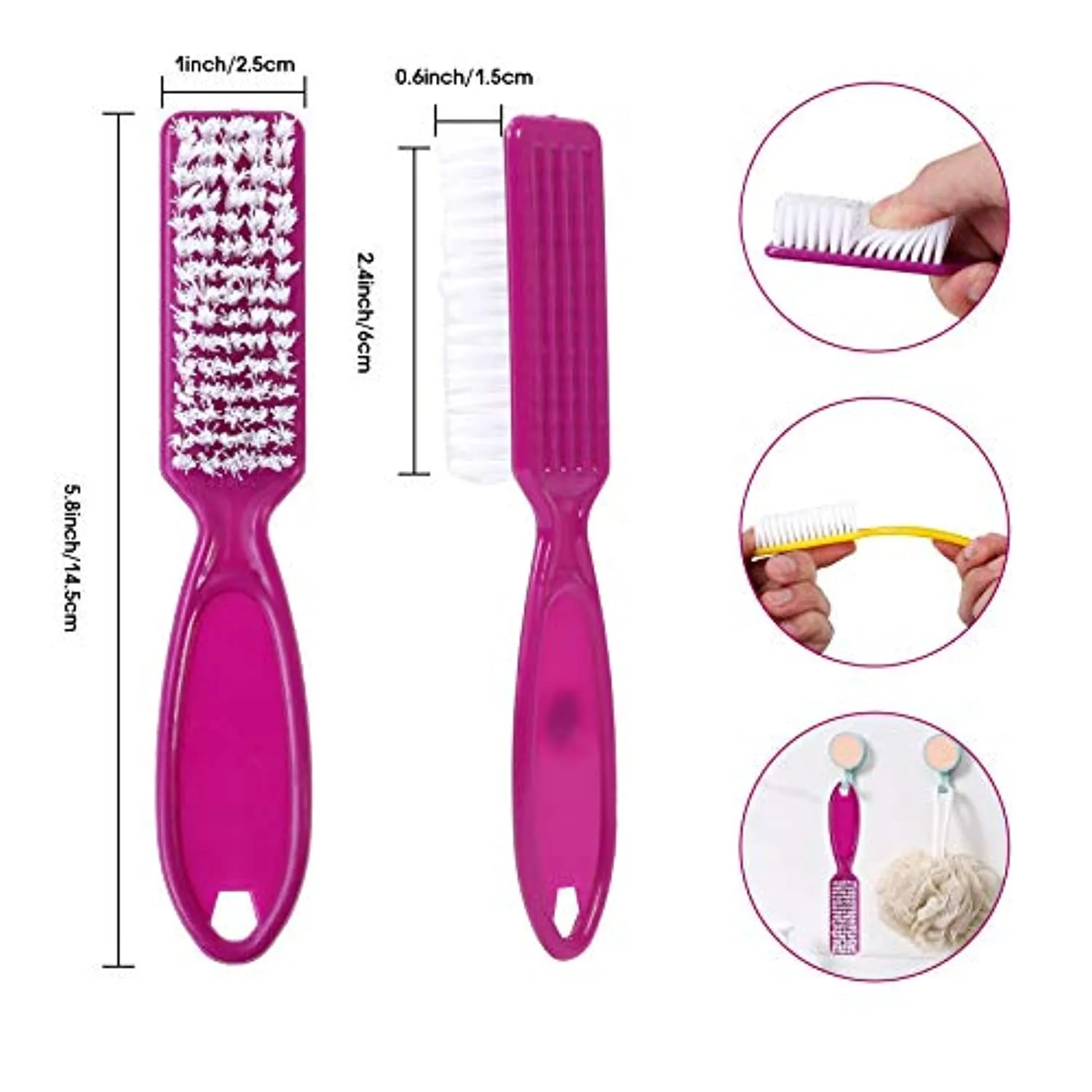 24pcs Handle Grip Nail Brush - Finger Nail Brushes for Cleaning, Hand Fingernail Scrub Brush Kits for Toes and Nails Cleaner, Long Handle Pedicure Brushes for Men and Women,24pieces, Multicolor