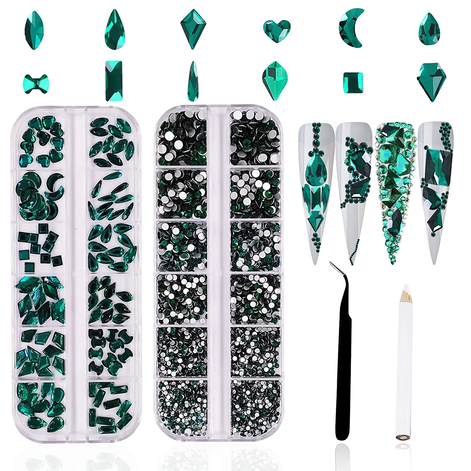 3120Pcs Professional Nail Art Rhinestones Kit for Nail, HOINCO Red Rhinestones for Nails, Crystal Multi Shape Diamond Nails Light Siam Flat Back Gemstones for Nail Art DIY Crafts with Tweezers and Pen