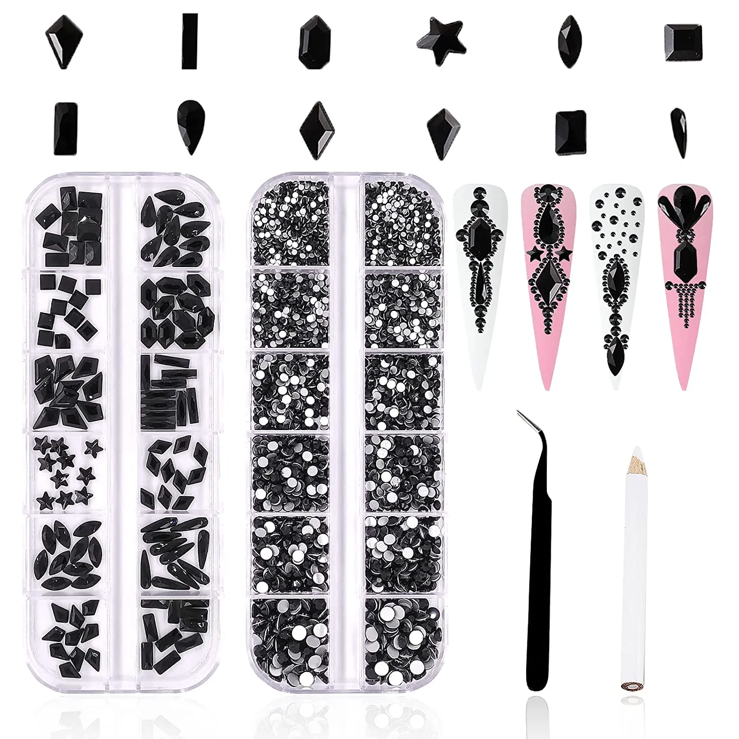 3120Pcs Professional Nail Art Rhinestones Kit for Nail, HOINCO Red Rhinestones for Nails, Crystal Multi Shape Diamond Nails Light Siam Flat Back Gemstones for Nail Art DIY Crafts with Tweezers and Pen