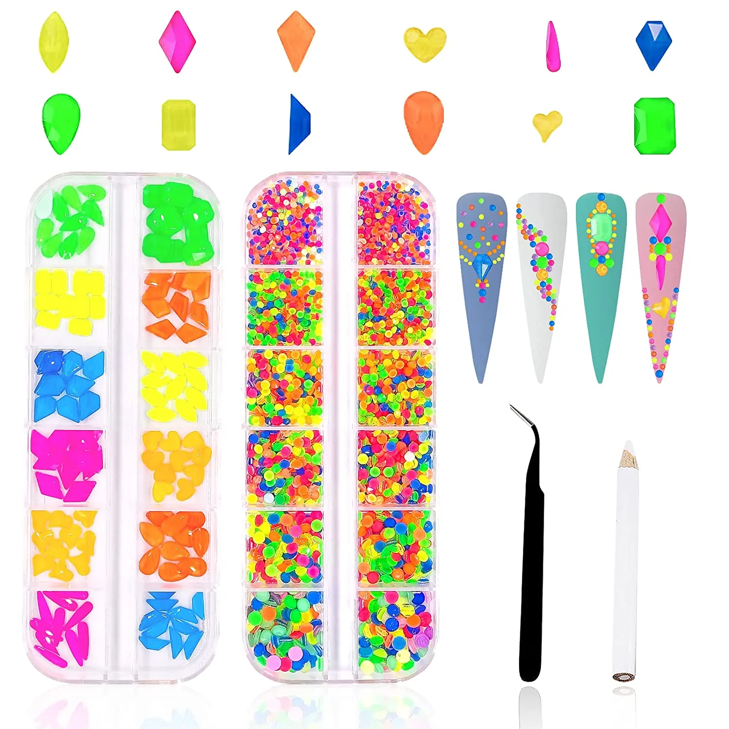 3120Pcs Professional Nail Art Rhinestones Kit for Nail, HOINCO Red Rhinestones for Nails, Crystal Multi Shape Diamond Nails Light Siam Flat Back Gemstones for Nail Art DIY Crafts with Tweezers and Pen