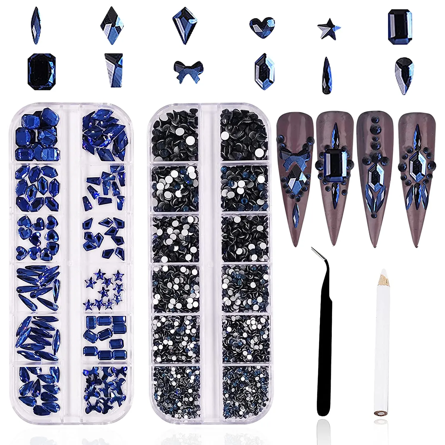 3120Pcs Professional Nail Art Rhinestones Kit for Nail, HOINCO Red Rhinestones for Nails, Crystal Multi Shape Diamond Nails Light Siam Flat Back Gemstones for Nail Art DIY Crafts with Tweezers and Pen