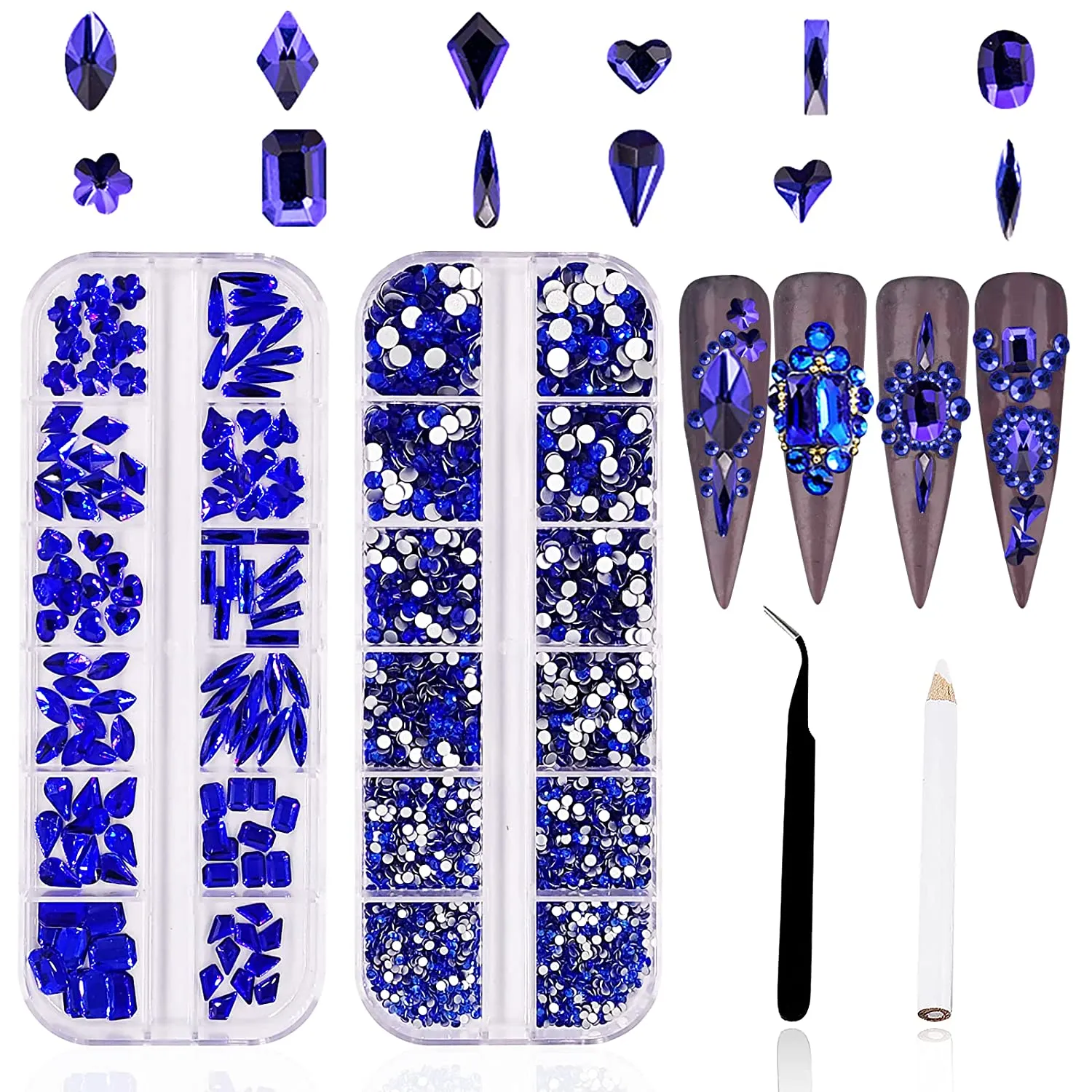 3120Pcs Professional Nail Art Rhinestones Kit for Nail, HOINCO Red Rhinestones for Nails, Crystal Multi Shape Diamond Nails Light Siam Flat Back Gemstones for Nail Art DIY Crafts with Tweezers and Pen