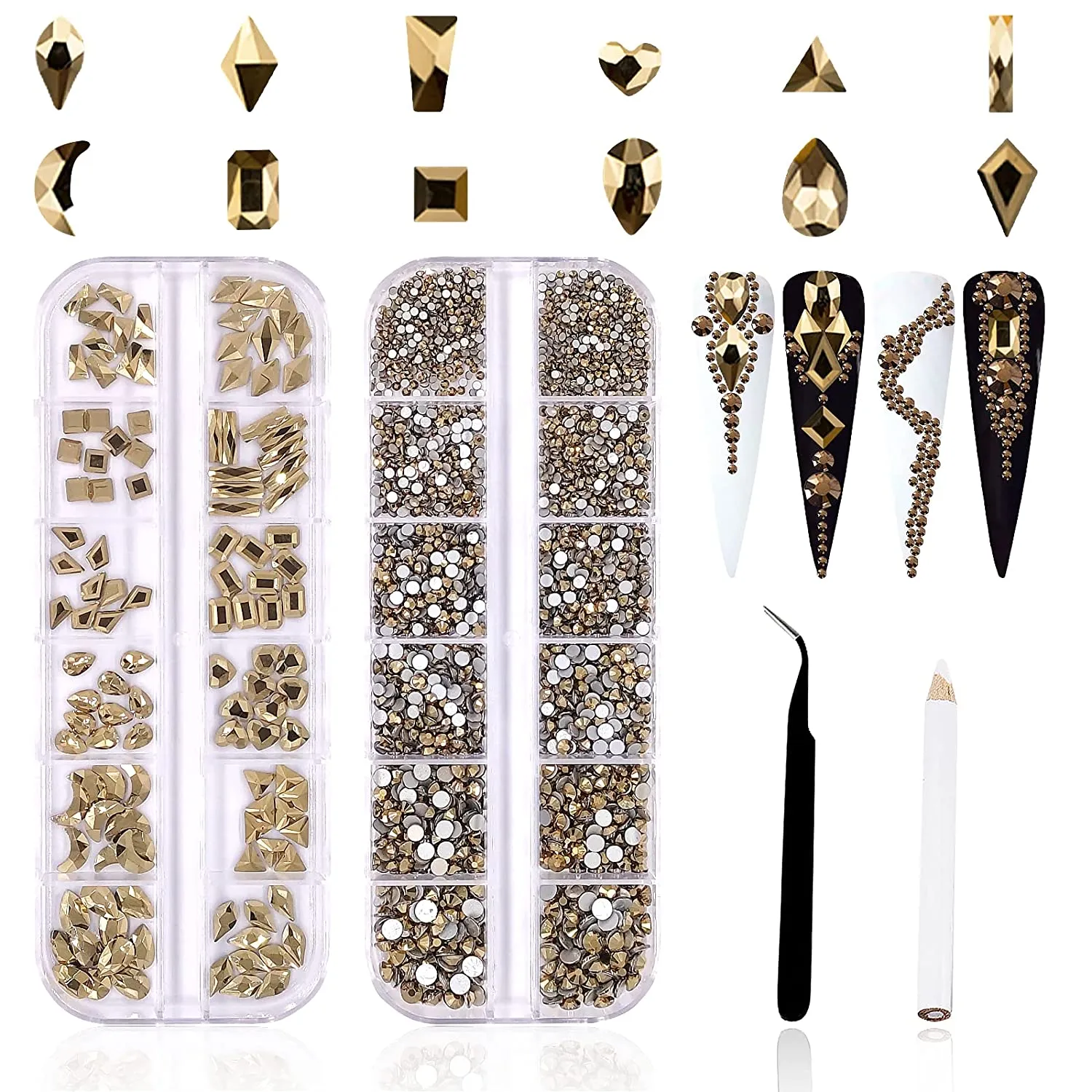 3120Pcs Professional Nail Art Rhinestones Kit for Nail, HOINCO Red Rhinestones for Nails, Crystal Multi Shape Diamond Nails Light Siam Flat Back Gemstones for Nail Art DIY Crafts with Tweezers and Pen