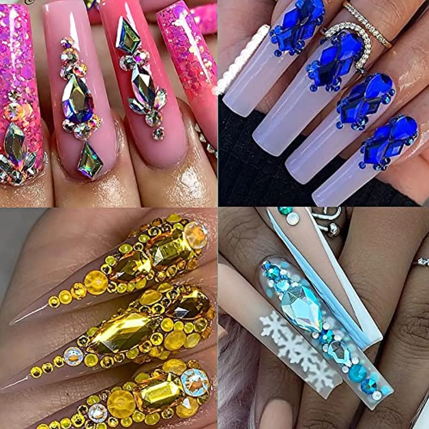 3800Pcs Red Blue Green AB Champagne Gold Black Pink Yellow Multi Shaped Big Nail Rhinestones Crystals Mix Colored Multi Sized Nail Round Beads Glass Gems Rhinestones for Nail DIY Crafts Jewelry