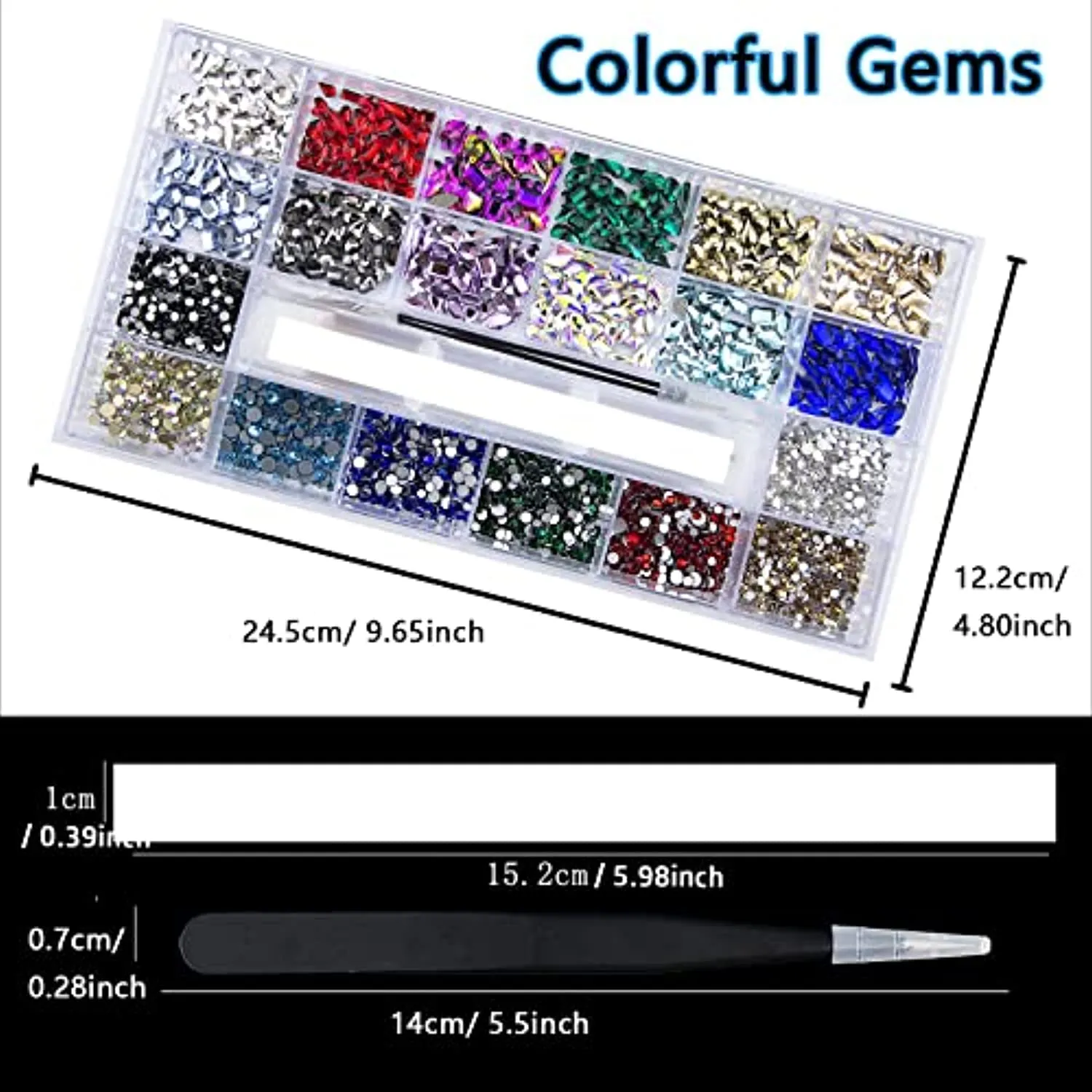 3800Pcs Red Blue Green AB Champagne Gold Black Pink Yellow Multi Shaped Big Nail Rhinestones Crystals Mix Colored Multi Sized Nail Round Beads Glass Gems Rhinestones for Nail DIY Crafts Jewelry