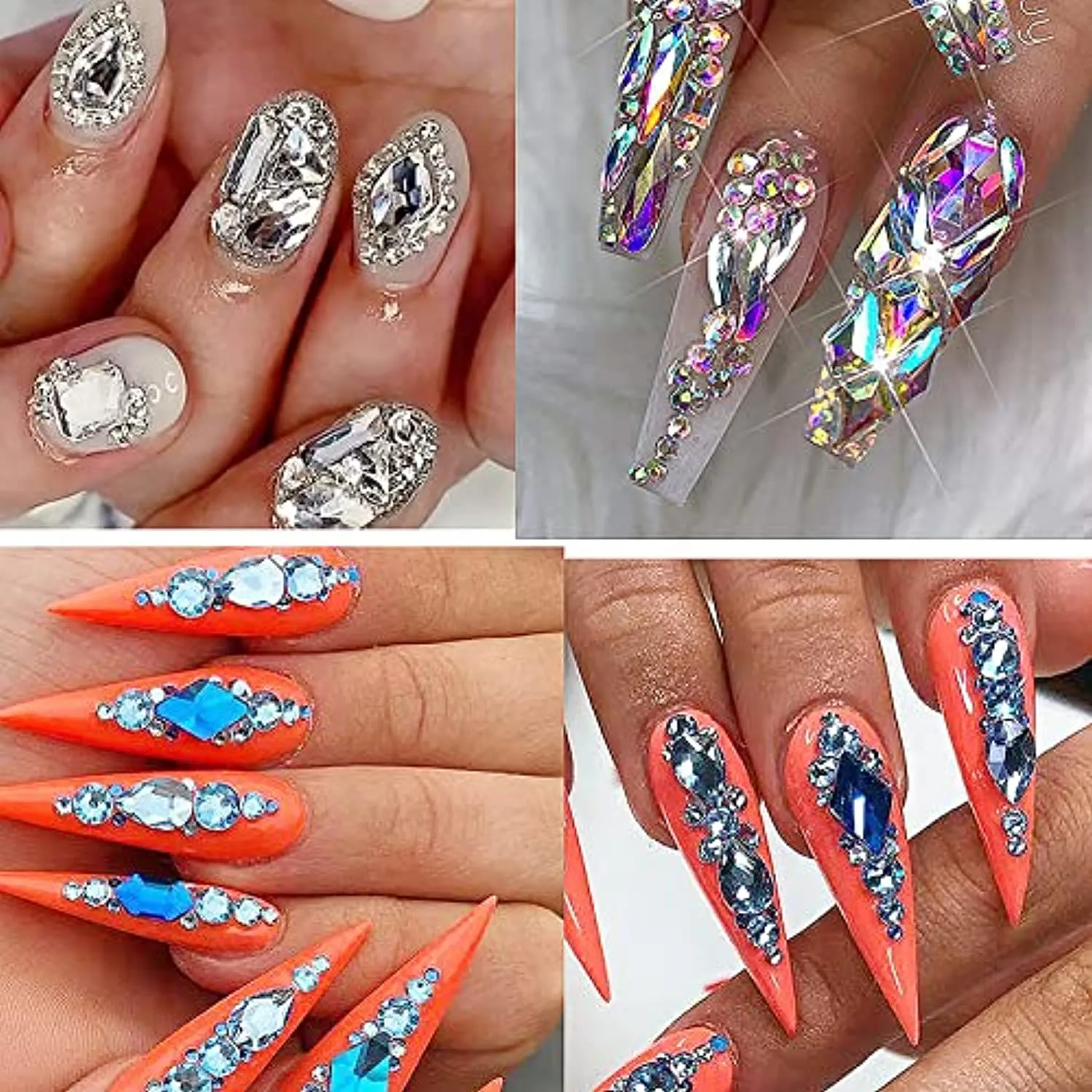 3800Pcs Red Blue Green AB Champagne Gold Black Pink Yellow Multi Shaped Big Nail Rhinestones Crystals Mix Colored Multi Sized Nail Round Beads Glass Gems Rhinestones for Nail DIY Crafts Jewelry