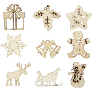 45 x Wooden Die Cut Christmas Ornaments With Box Decoration Crafts 28 mm