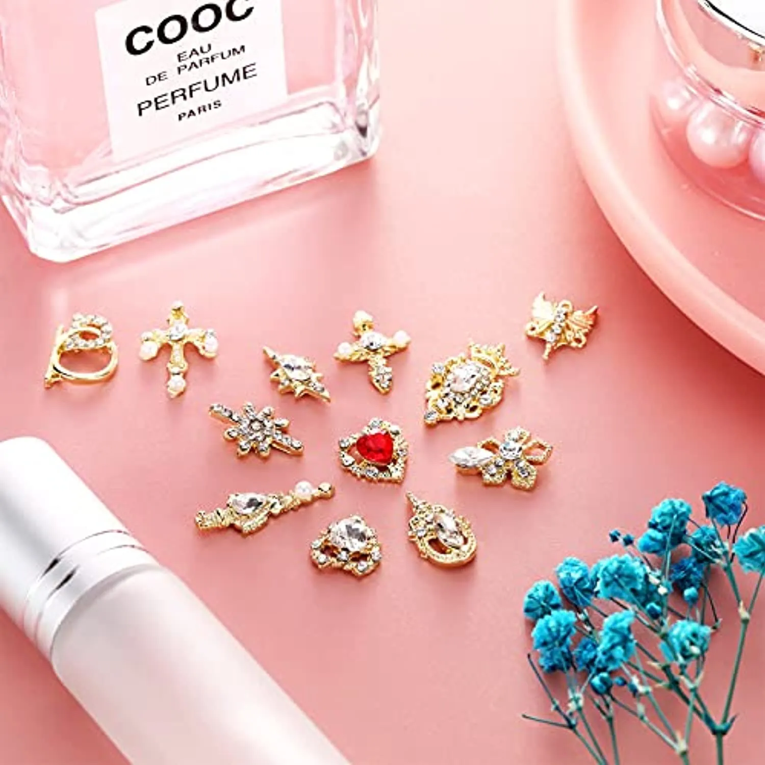 48 Pieces 3D Shiny Nail Rhinestones Luxury Nail Art Decoration Diamonds Metal Nail Jewelry Nail Beauty Design Charms Gold Heart Nail Gems Nail Art Design Crystals for DIY Women Nail Art, 24 Styles
