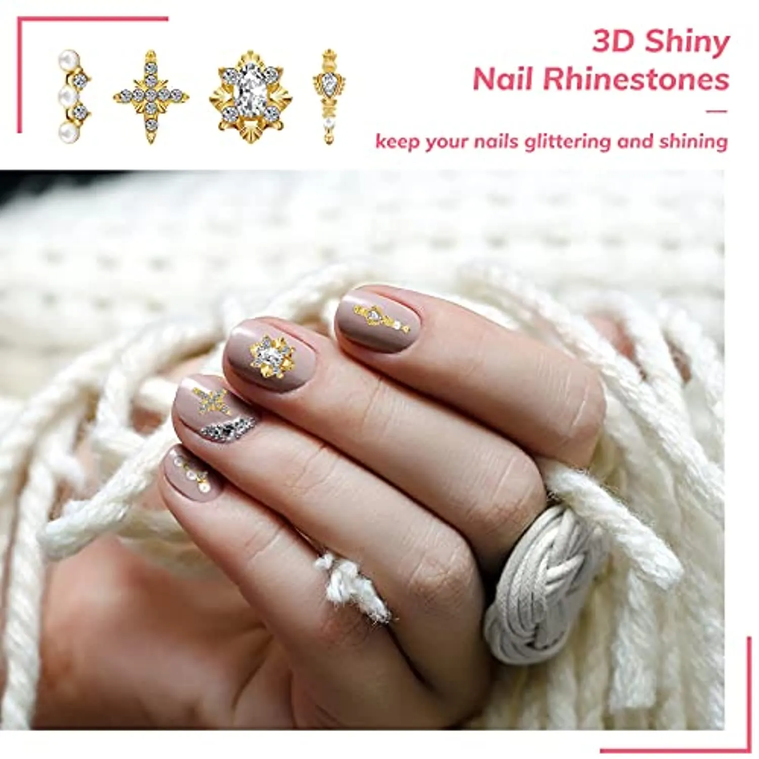 48 Pieces 3D Shiny Nail Rhinestones Luxury Nail Art Decoration Diamonds Metal Nail Jewelry Nail Beauty Design Charms Gold Heart Nail Gems Nail Art Design Crystals for DIY Women Nail Art, 24 Styles
