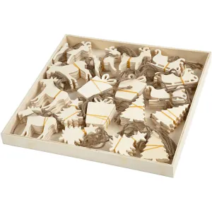 90 x Assorted Shape Plywood Christmas Ornaments With Cord Hanging Decoration Crafts