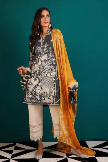 Alluring Pakistani dobby woven dress for casual wear in black color # P2390