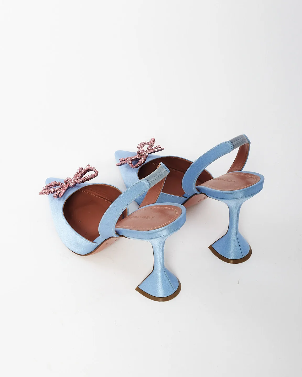 Amina Muaddi Blue Satin & Pink Rosie Slingback Pumps - 40