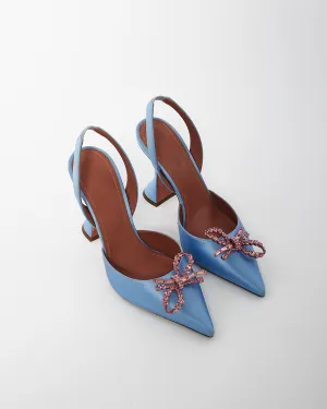 Amina Muaddi Blue Satin & Pink Rosie Slingback Pumps - 40