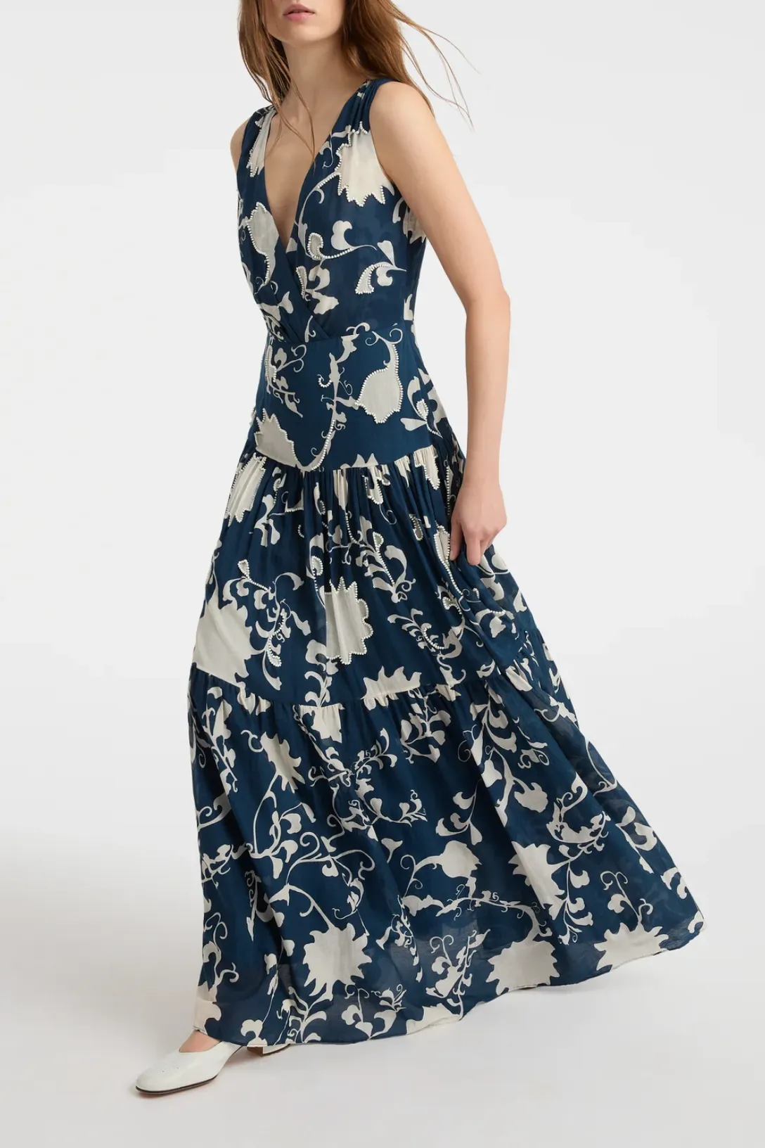 Antheia Dress Flower Screen Cotton | Blue