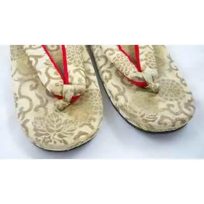 Antique Japanese Thong Shoes Gold Damask Mens Womens Esso Oil Company