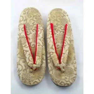 Antique Japanese Thong Shoes Gold Damask Mens Womens Esso Oil Company