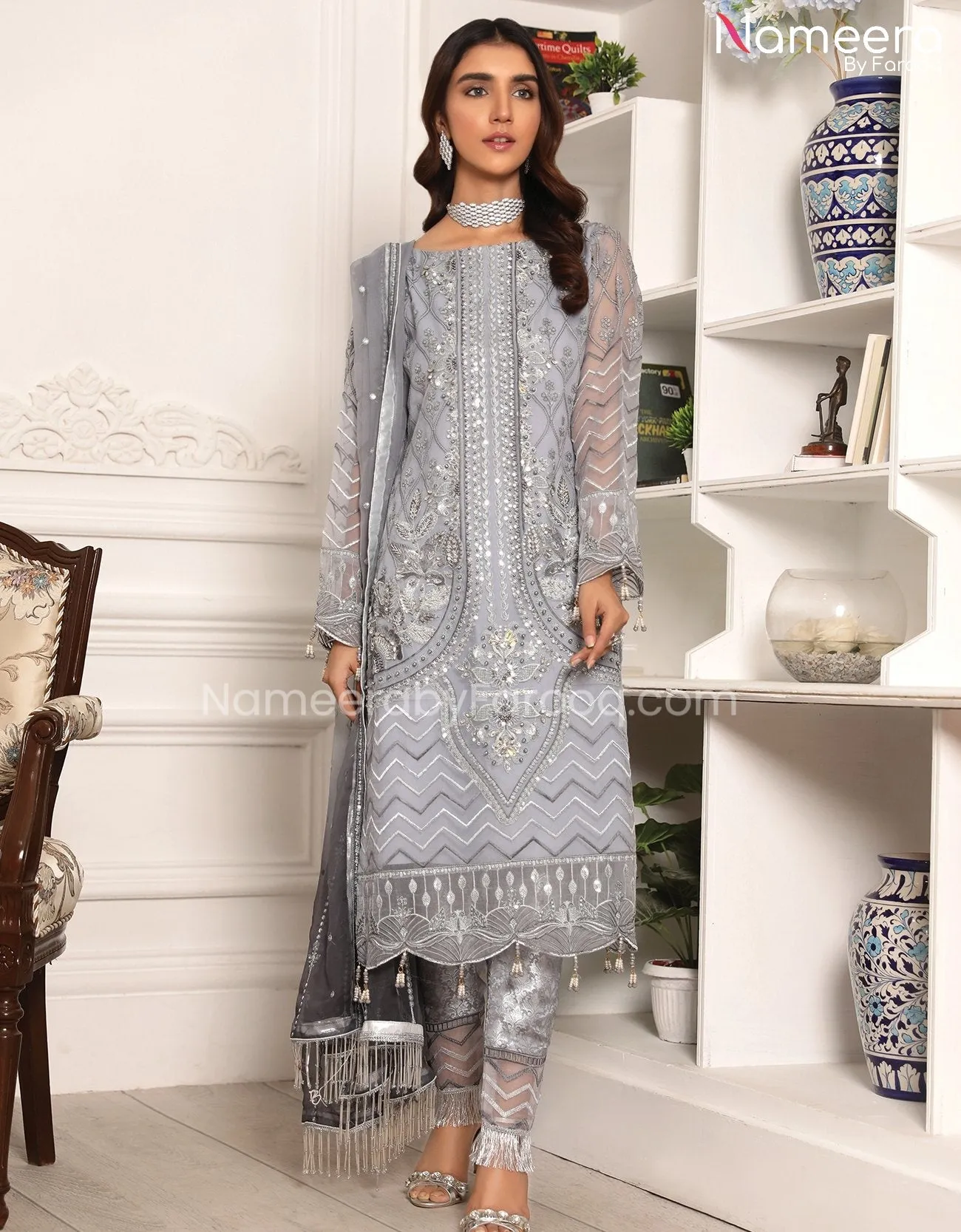 Asim Jofa Embroidered Chiffon Dress Designer #PF72
