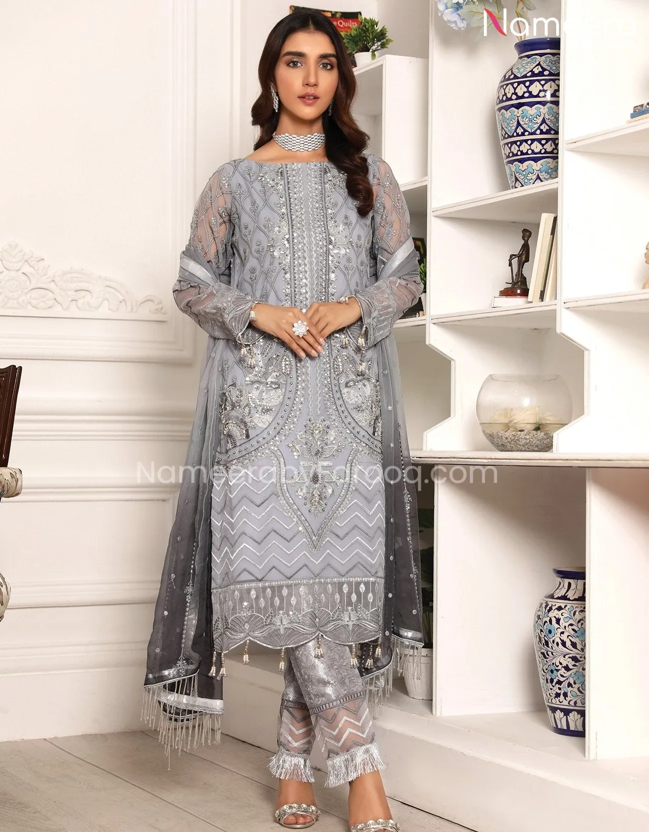 Asim Jofa Embroidered Chiffon Dress Designer #PF72