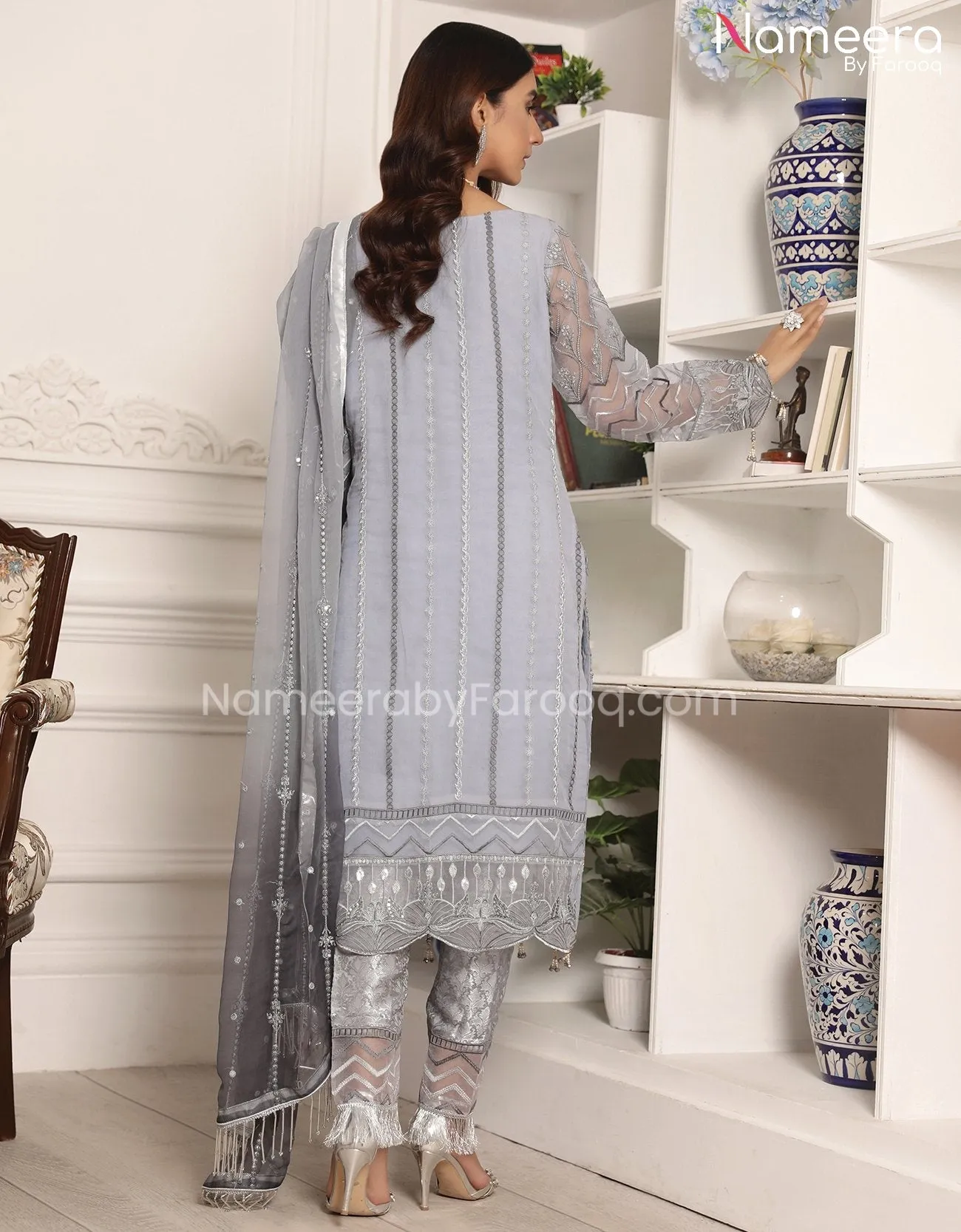 Asim Jofa Embroidered Chiffon Dress Designer #PF72