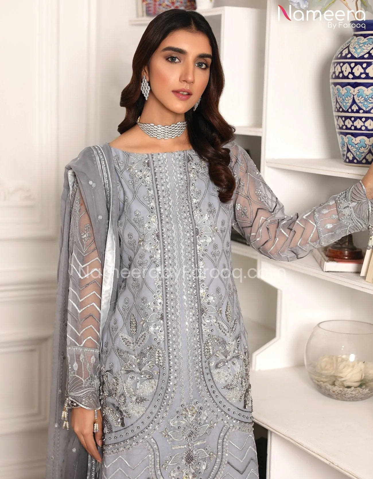 Asim Jofa Embroidered Chiffon Dress Designer #PF72