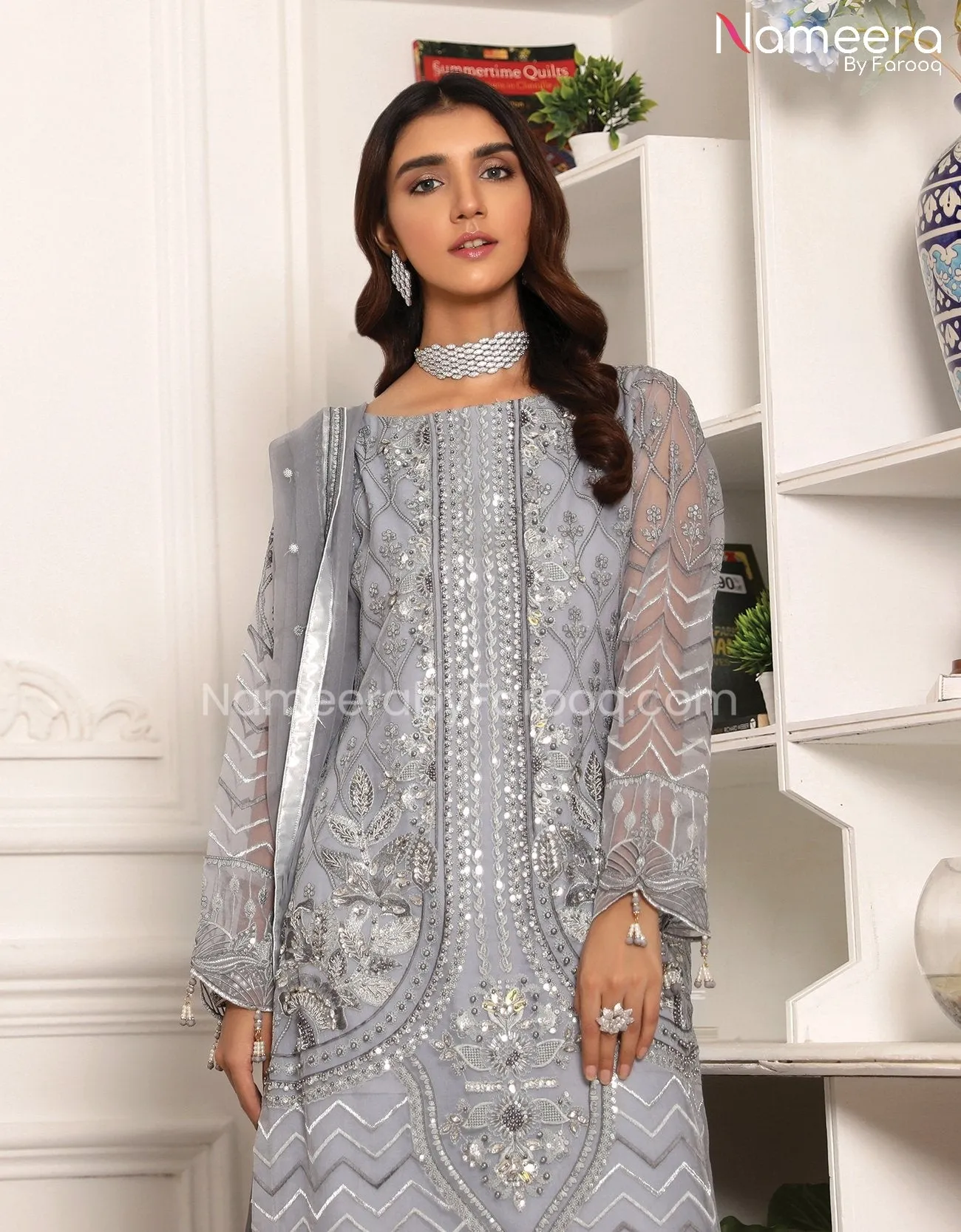 Asim Jofa Embroidered Chiffon Dress Designer #PF72