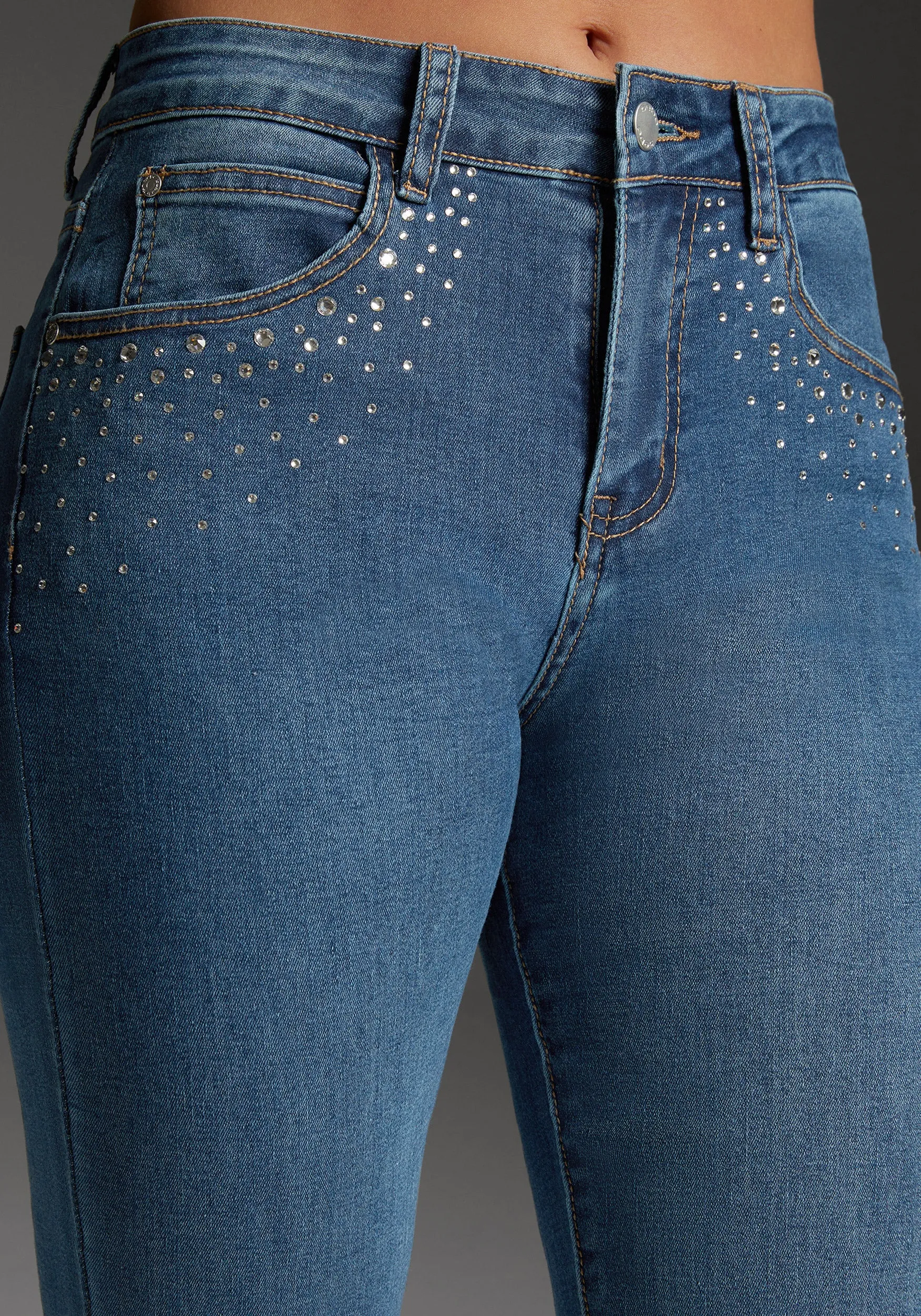 bebe Slim Jean Embellished With Crystals by Swarovski