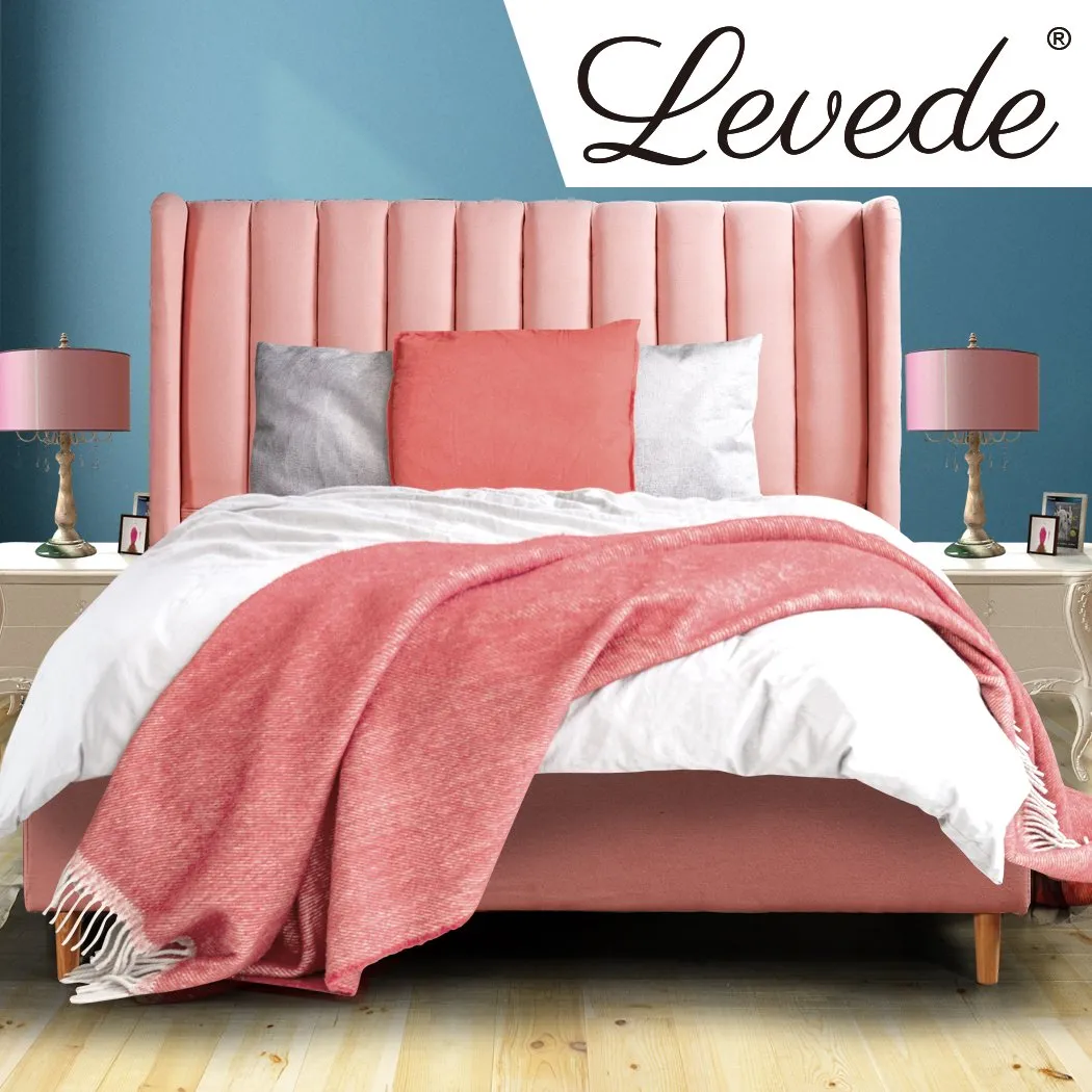Bed Frame Velvet Base Bedhead Headboard Queen Size Wooden Platform Pink