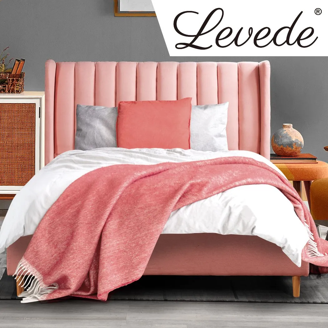 Bed Frame Velvet Base Bedhead Headboard Queen Size Wooden Platform Pink